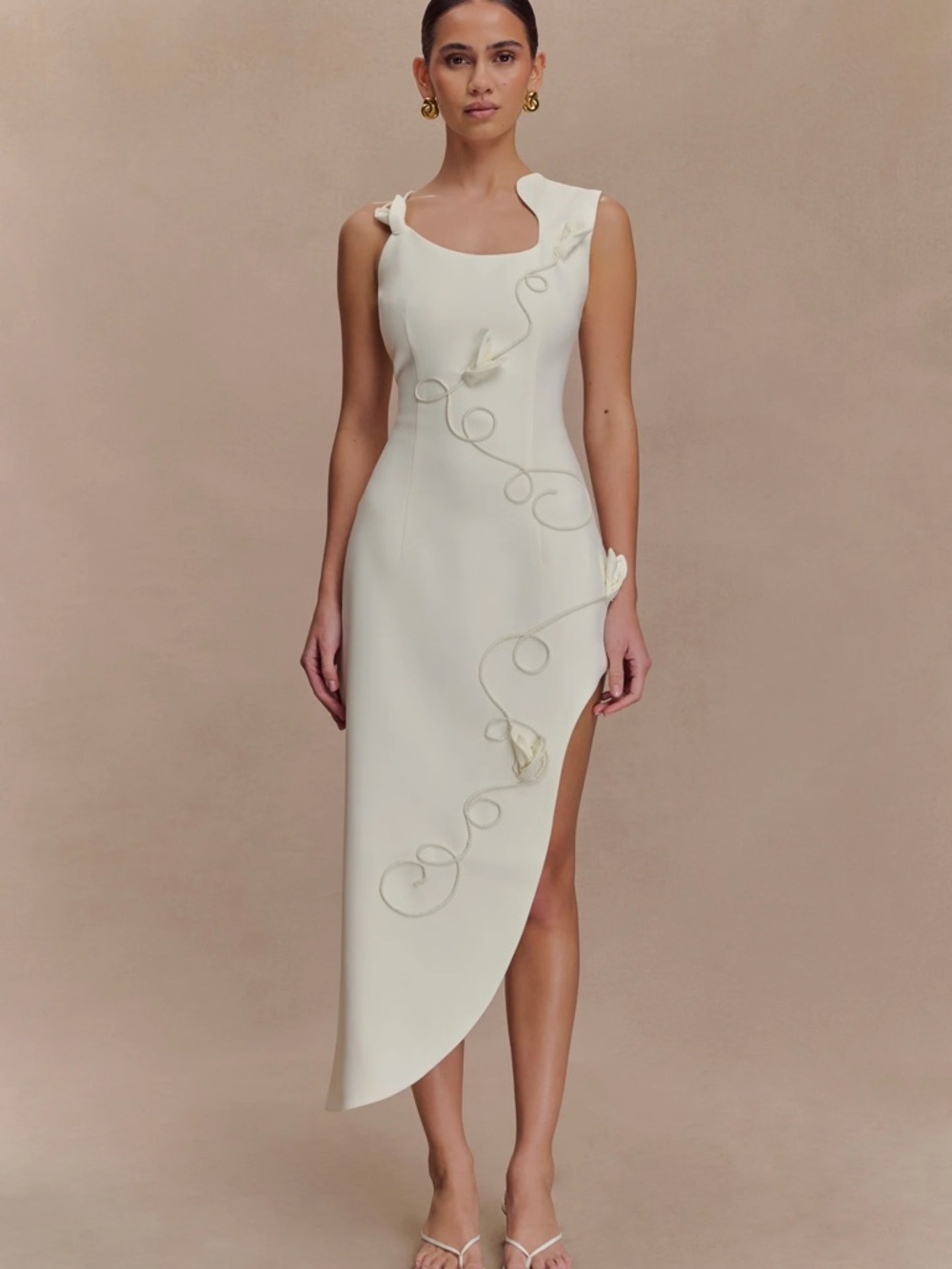 Meshki Virginia Suiting Embroidered Midi Dress - White Size L NWT